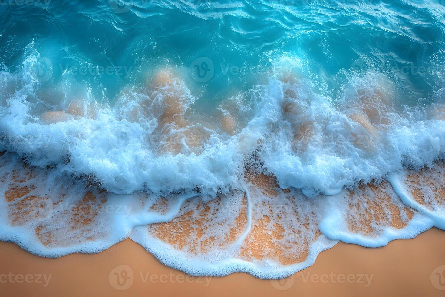 Serenity of Ocean Waves Meeting Sandy Shoreline for Relaxation and Travel Inspiration photo