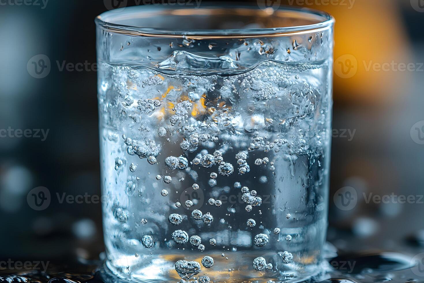 Refreshing Still Life of Sparkling Water in a Glass for Beverage and Health Concepts photo