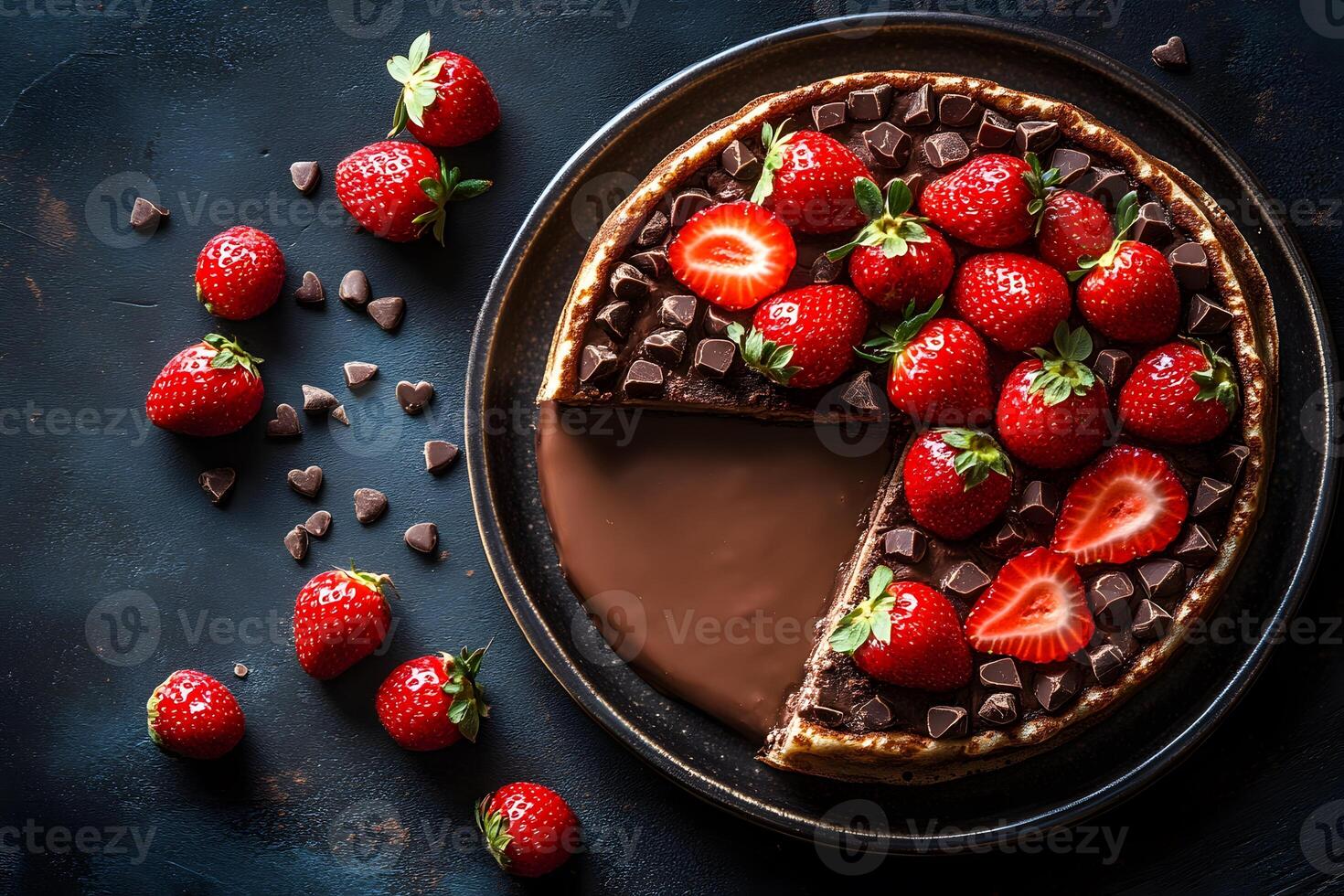 Decadent Strawberry Chocolate Tart with Chocolate Chips for Dessert Design photo