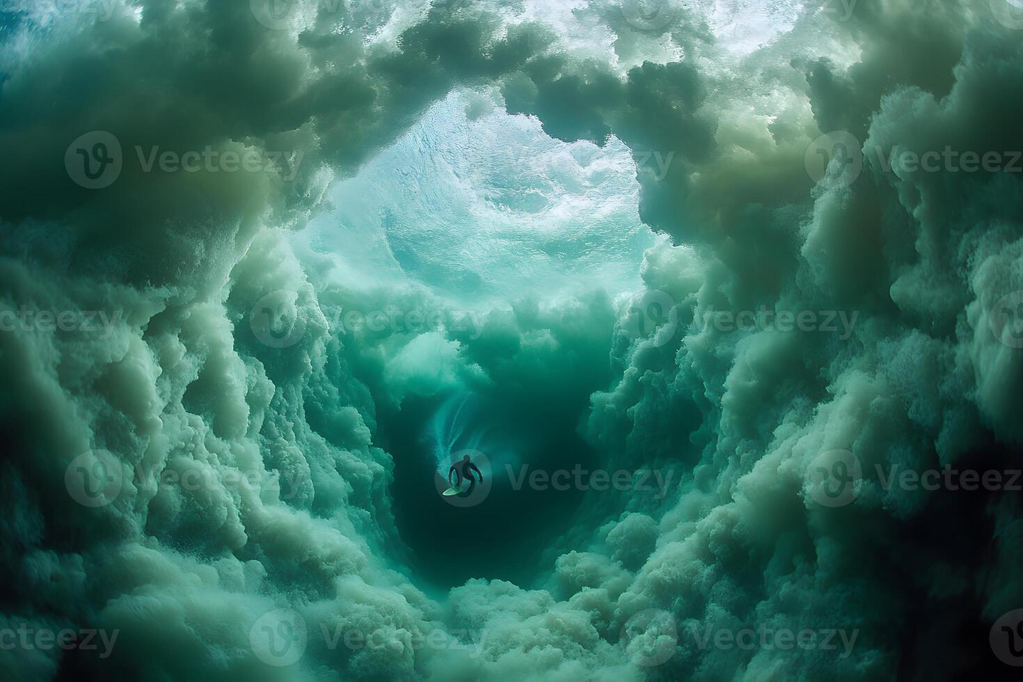 Surfer Navigating Dramatic Underwater Turbulence for Adventure Sports and Ocean Exploration photo