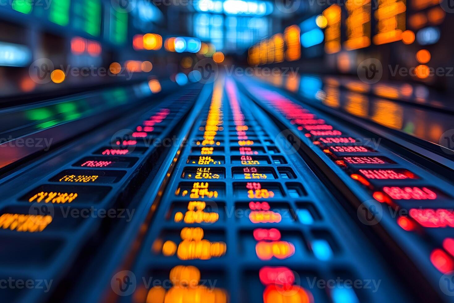 Stock Market Display with Vibrant LED Lights and Financial Indicators photo