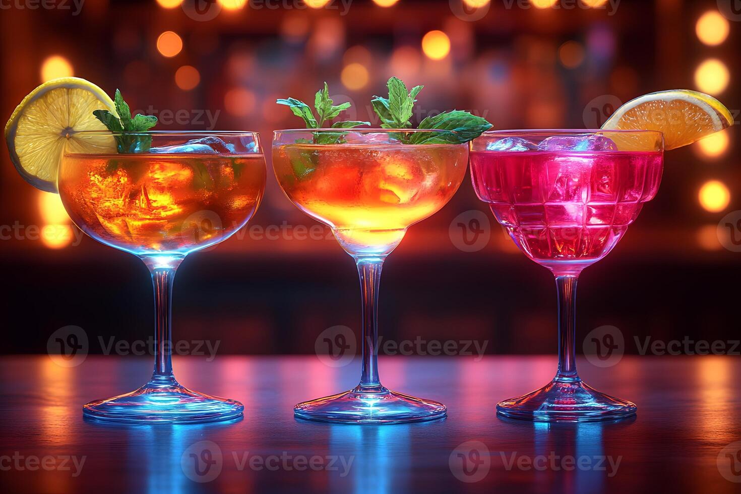 Vibrant Cocktail Trio with Citrus Garnishes for Summer Party Inspiration photo