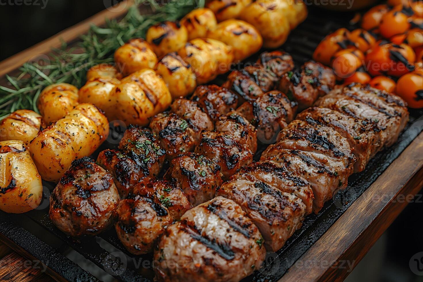 Grilled Meat and Vegetables on Skewers for Outdoor BBQ Party and Summer Gatherings photo