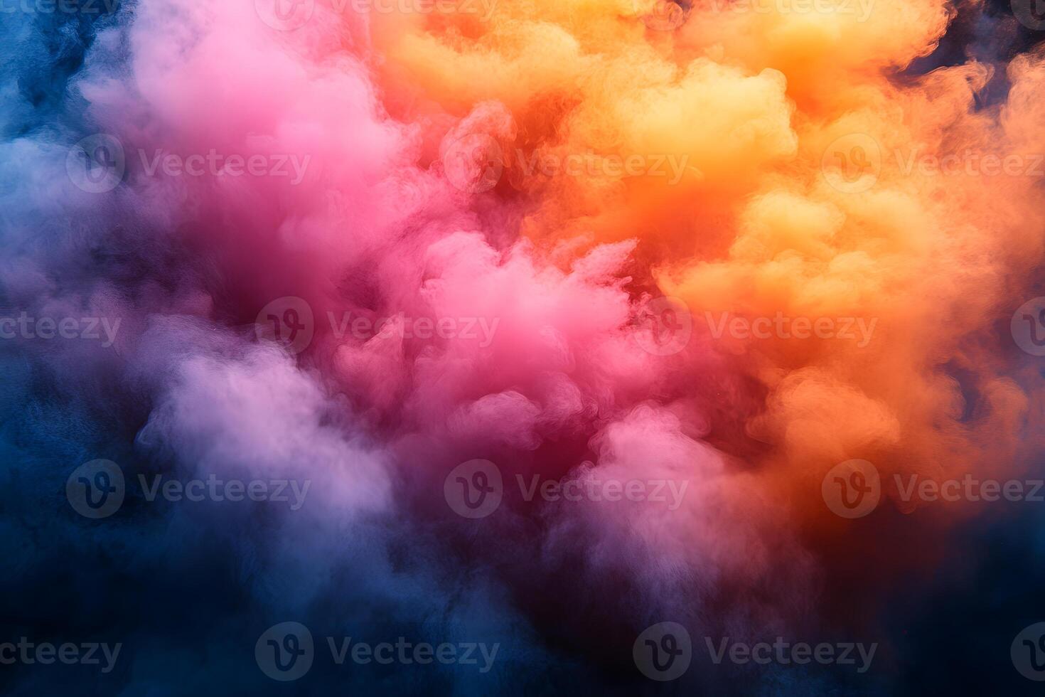 Vivid Abstract Cloudscape with Vibrant Pink, Orange, and Blue Smoke for Creative Design photo