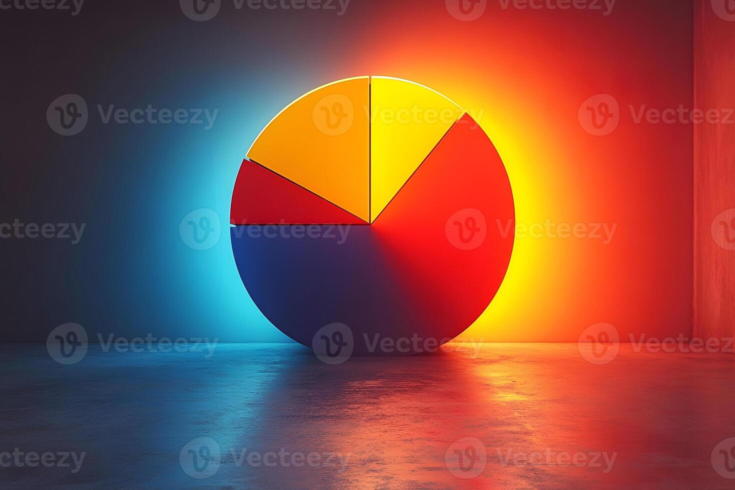 Vibrant Glowing Pie Chart in Dimly Lit Room for Business and Design Concepts photo