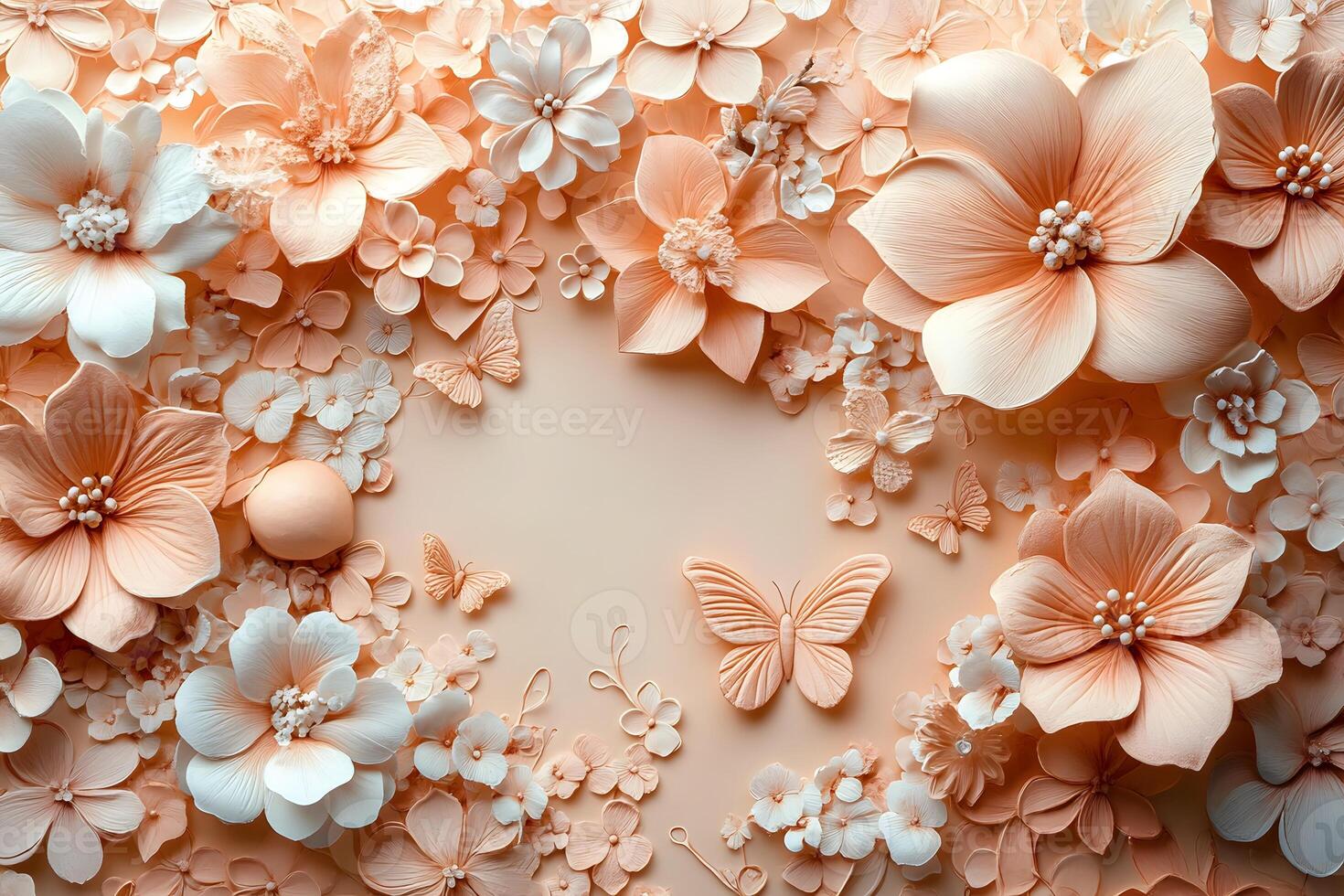 Elegant Floral Background with Butterflies in Neutral Tones for Design Projects photo