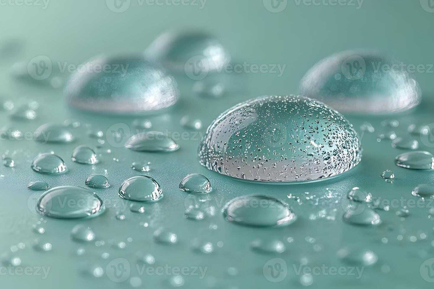 Close-Up of Water Droplets on Turquoise Surface - Nature and Freshness Concept photo
