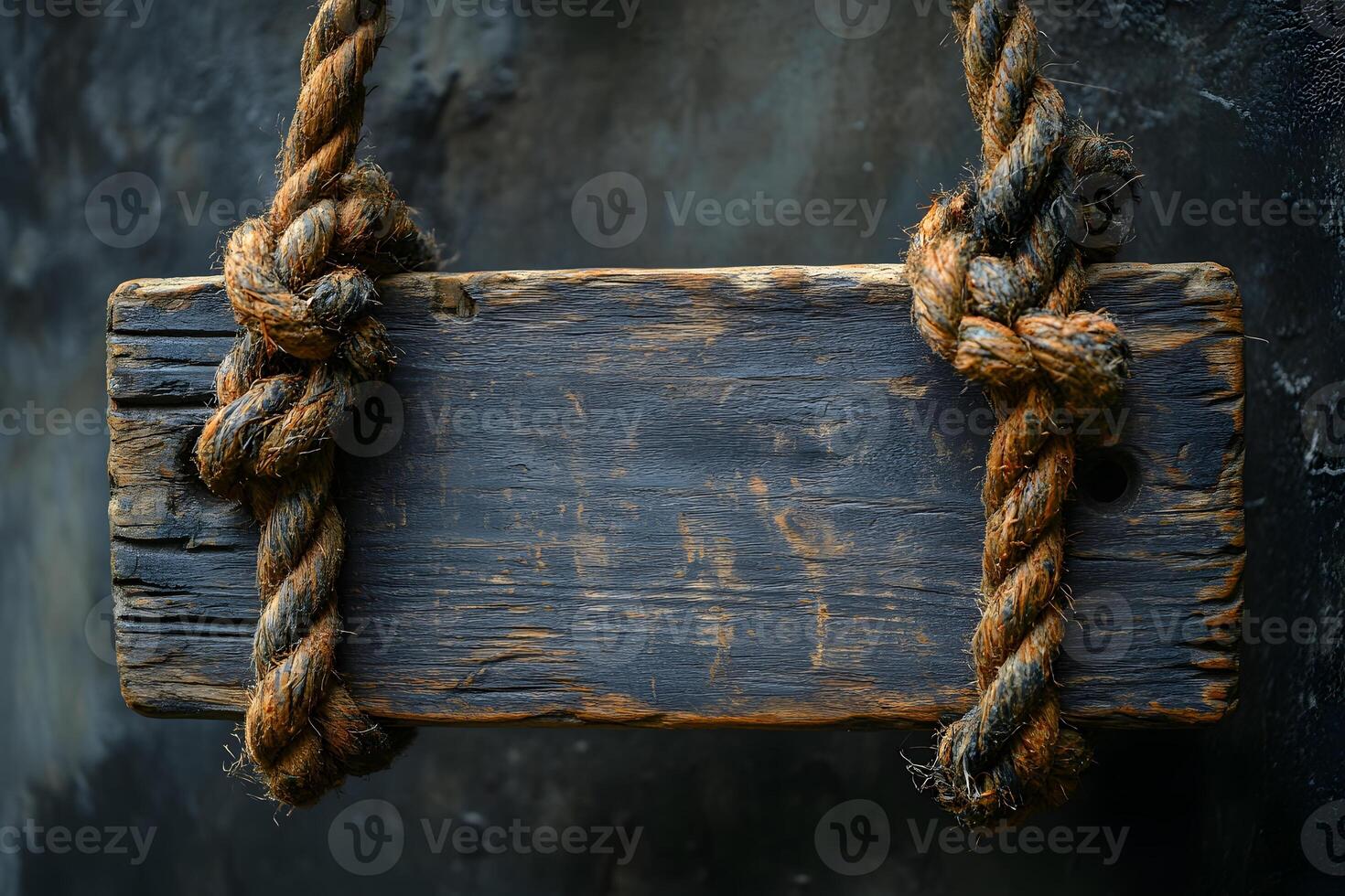 Rustic Wooden Sign with Weathered Rope for Vintage Nautical Decor or Design photo