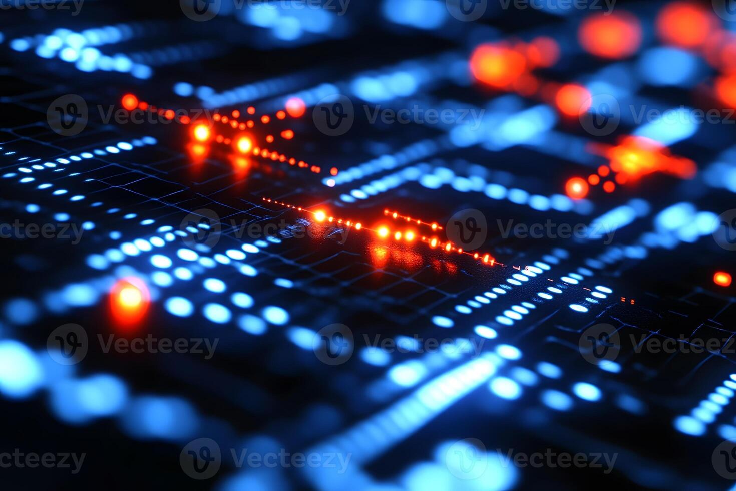 Futuristic Digital Circuit Board with Glowing Lights - Technology Background Design photo