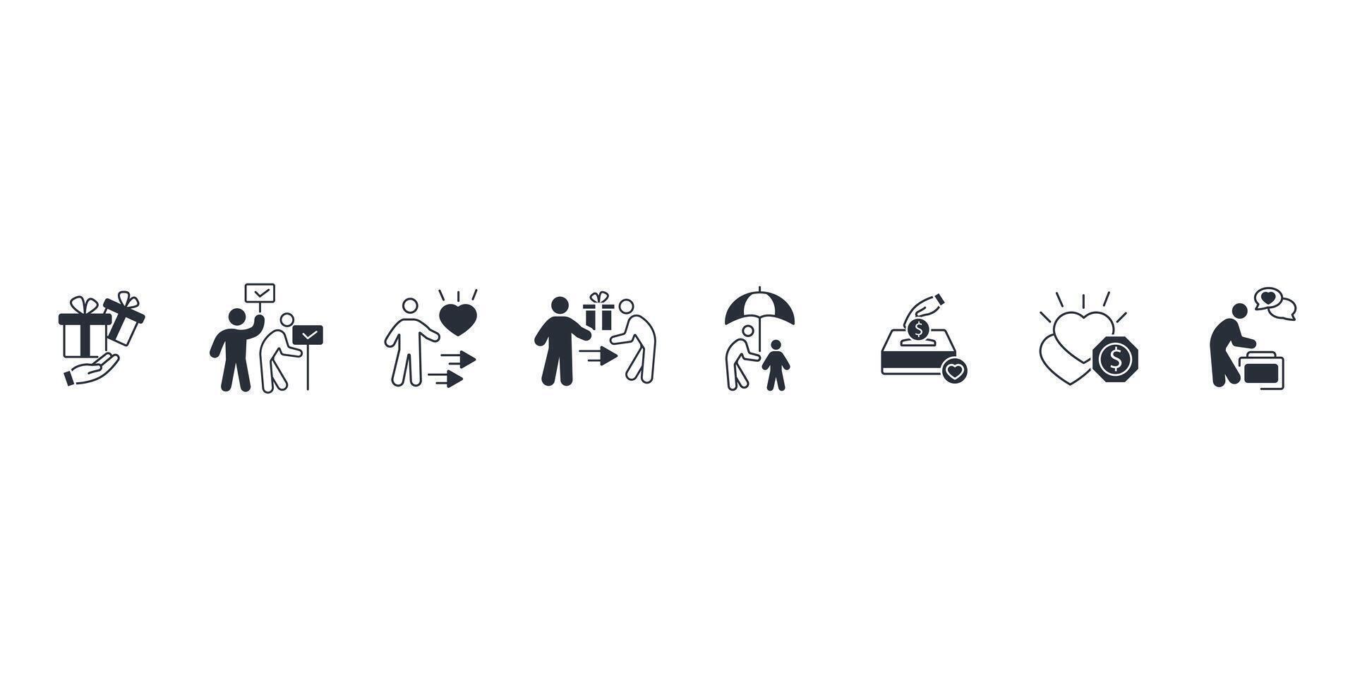 Altruism icon set.Editable stroke.linear style sign for use web design vector