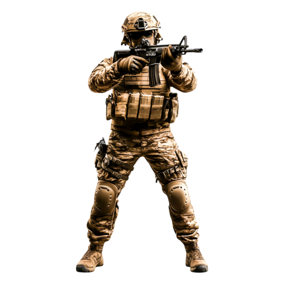 Soldier in Modern Tactical Gear with Rifle on png