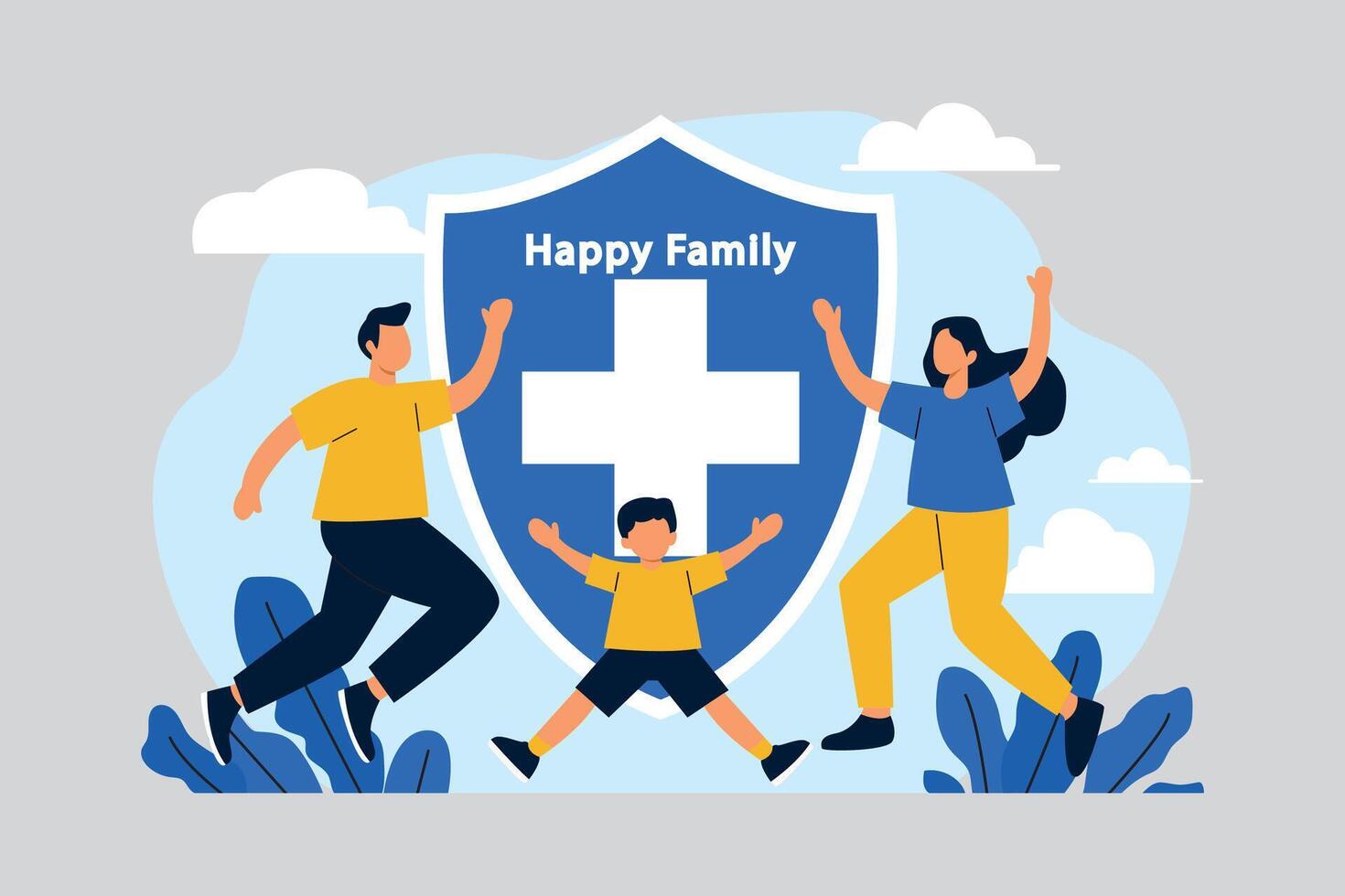 Happy Family Protected with Health and Safety Shield vector