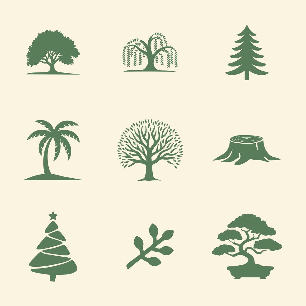 Silhouetted Trees and Plants Icons Set Clean and Minimal Design vector
