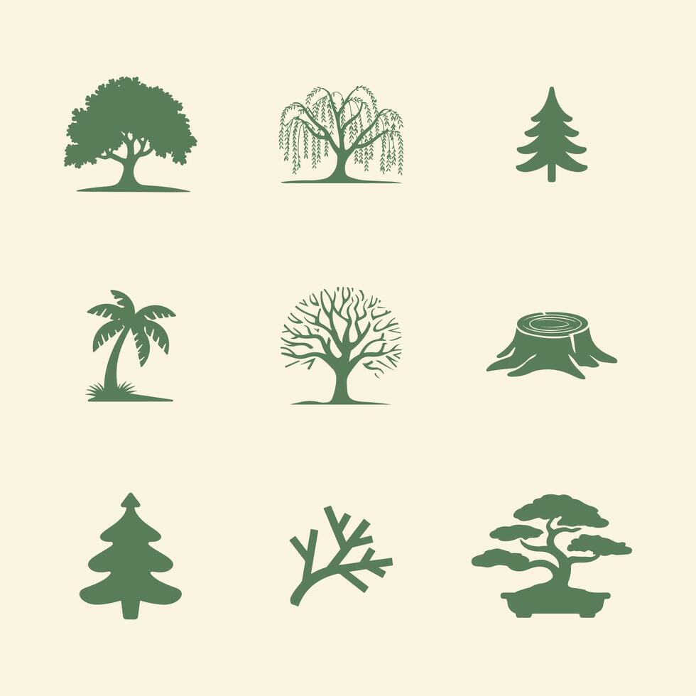 Silhouetted Trees and Plants Icons Simple and Elegant for Web and Apps vector