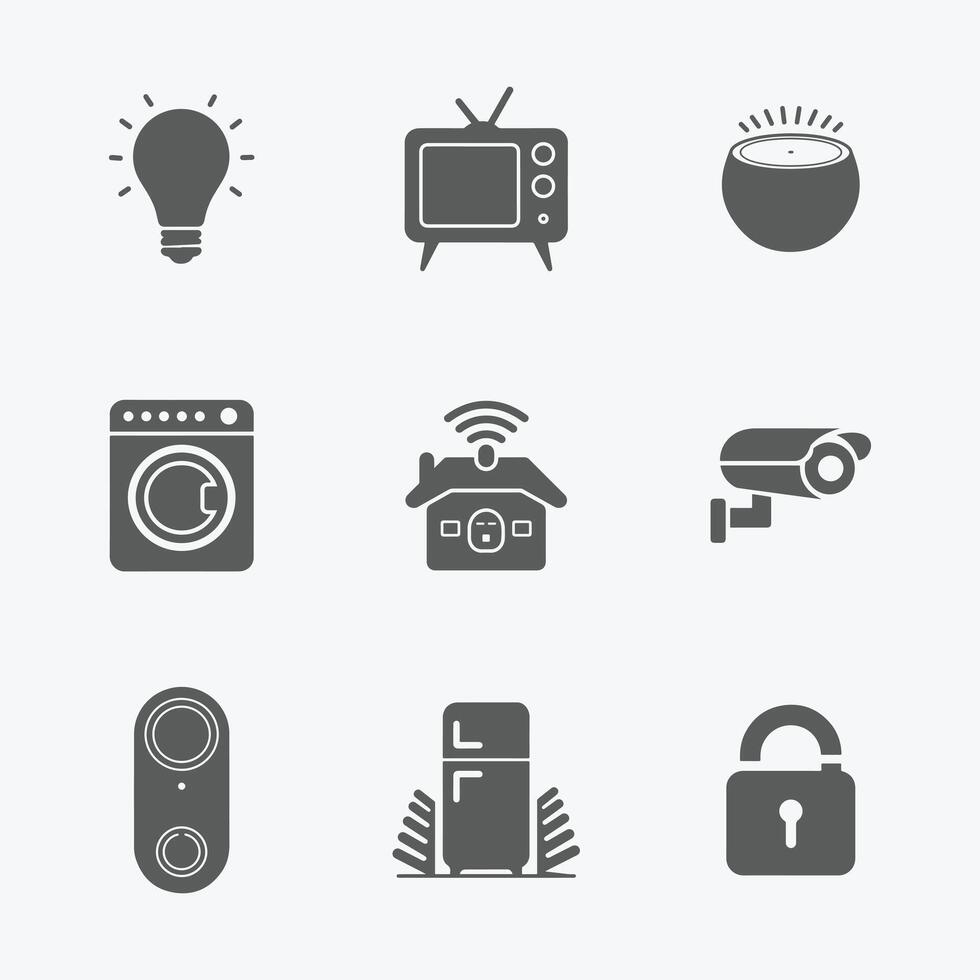 Smart Home Appliances and Security Icons Set Clean and Modern Design vector