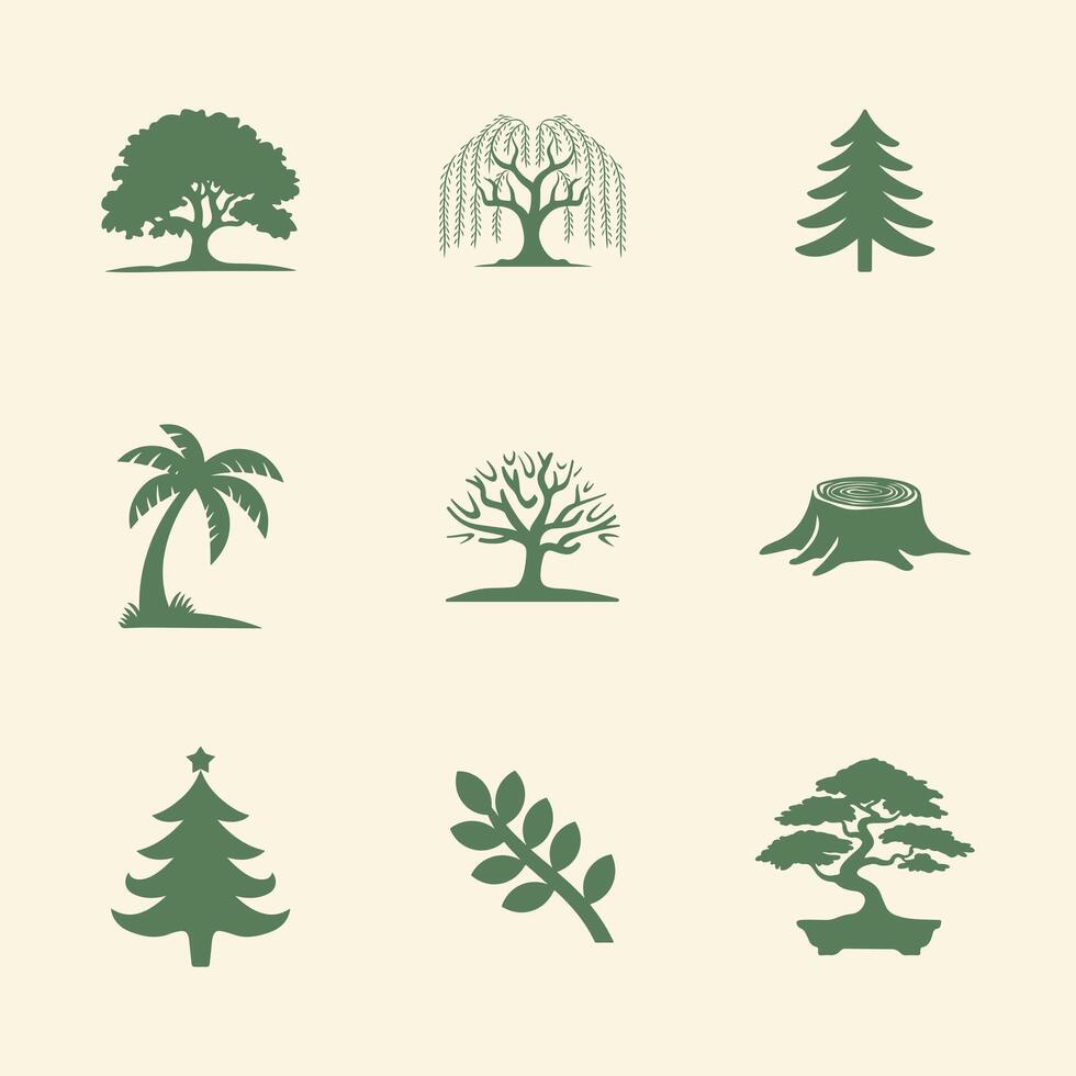 Silhouetted Trees and Plants Icons Modern and Versatile Style vector