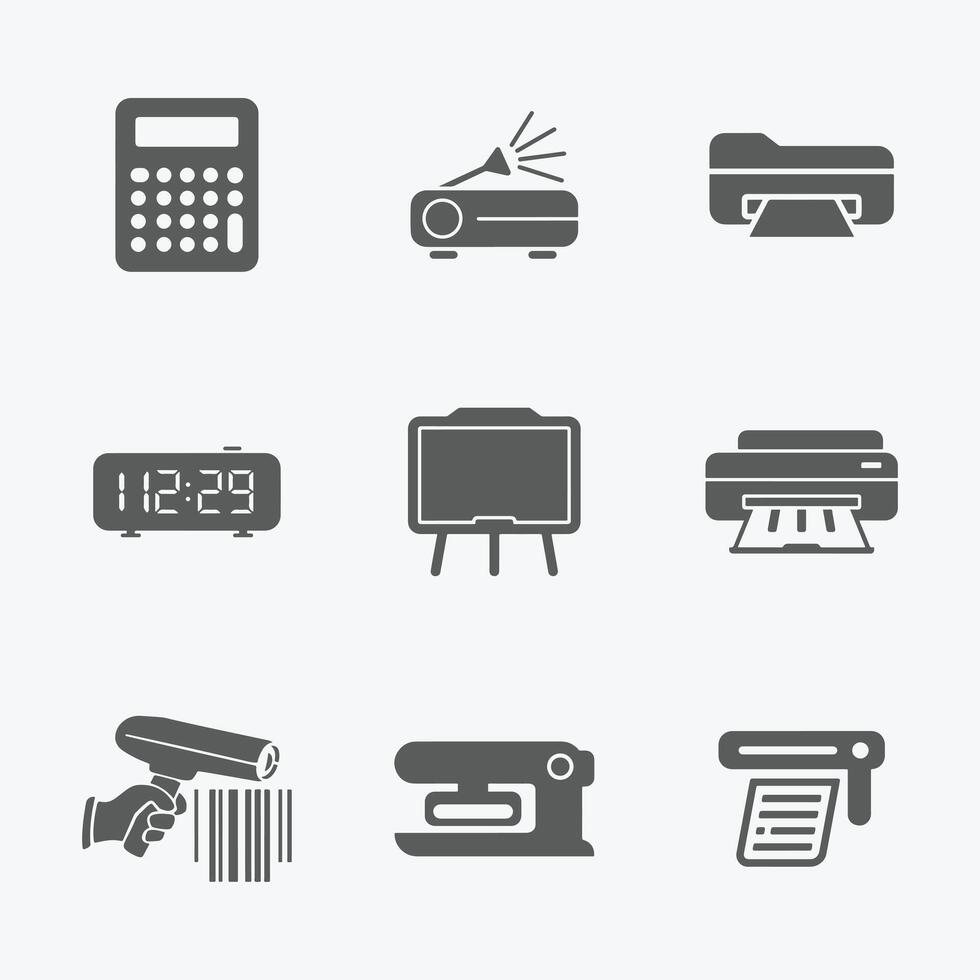 Office and Business Equipment Icons Set Clean and Modern Design vector