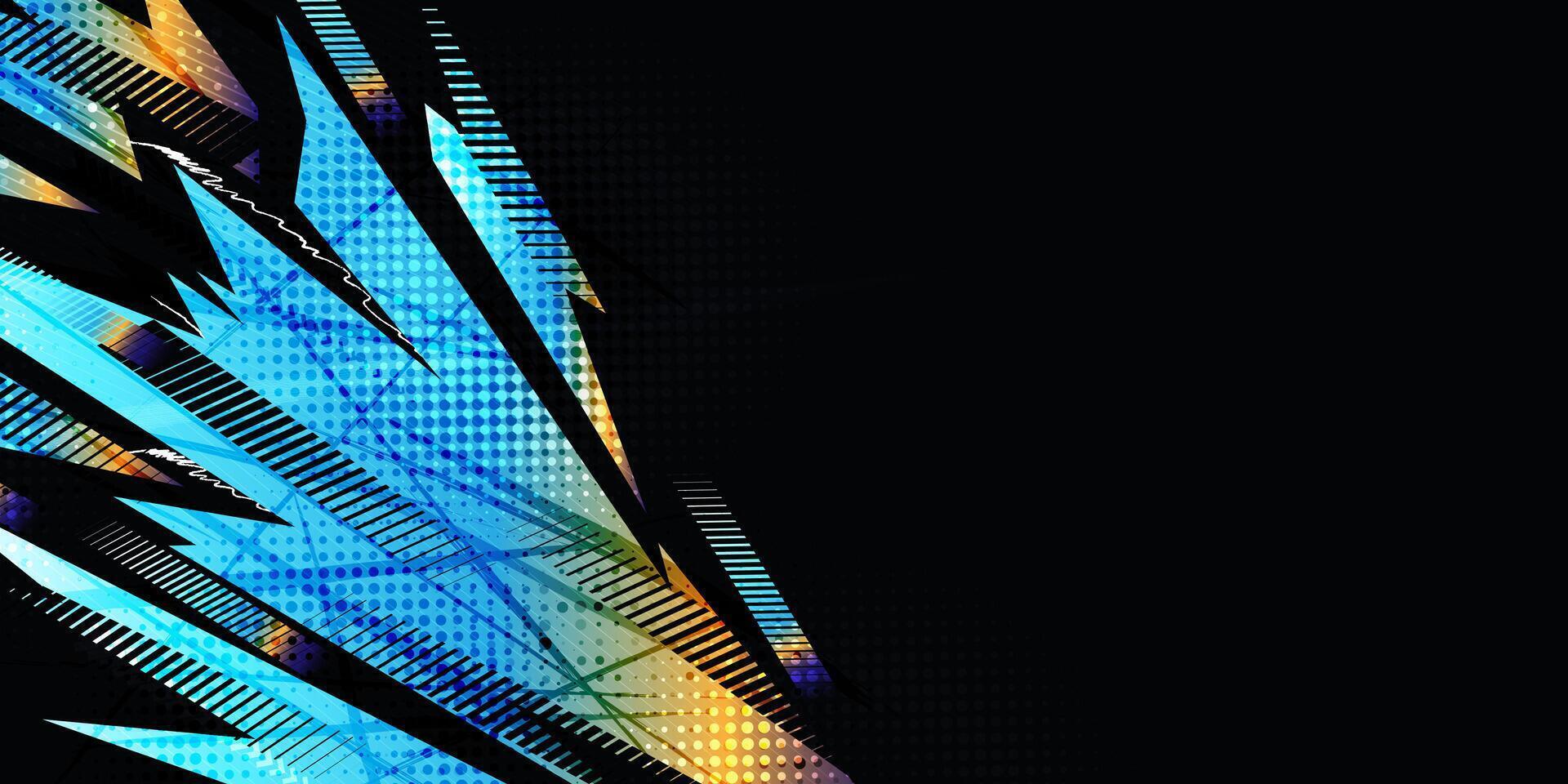 Sports Background Design With Dynamic Blue and Orange Gradient Brush Strokes and Halftone Effect in Grunge Concept vector