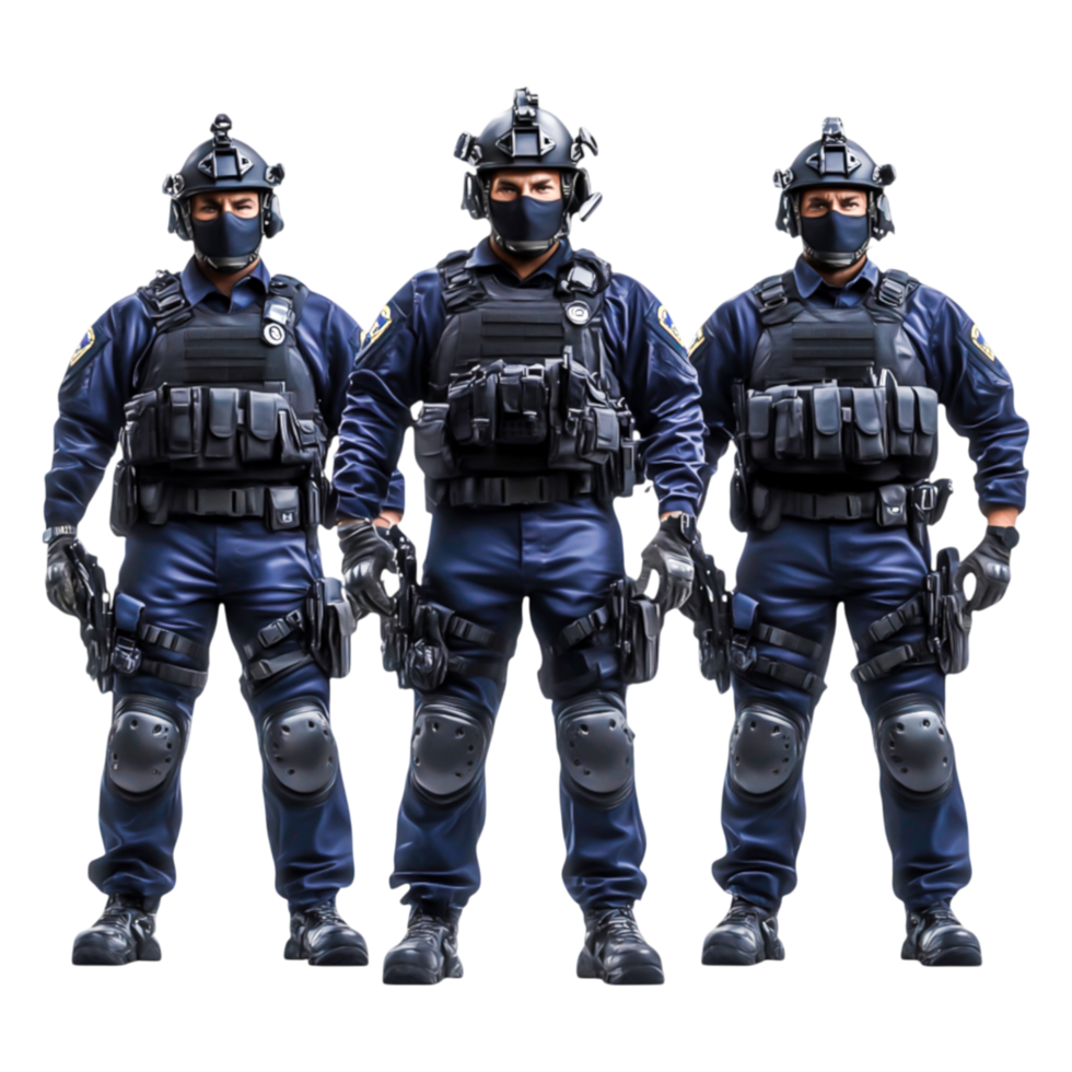 Group of Tactical Officers in Full Gear Standing Together png