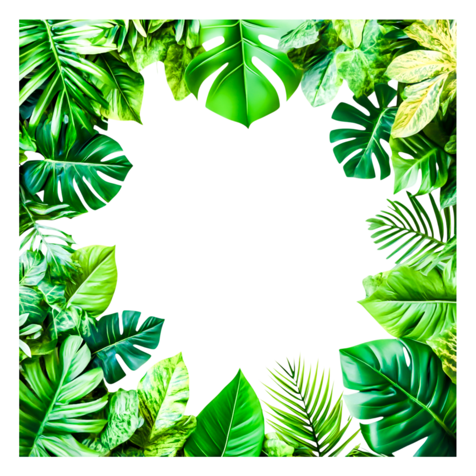 Lush Green Foliage Frame with Tropical Leaves for Nature Background png