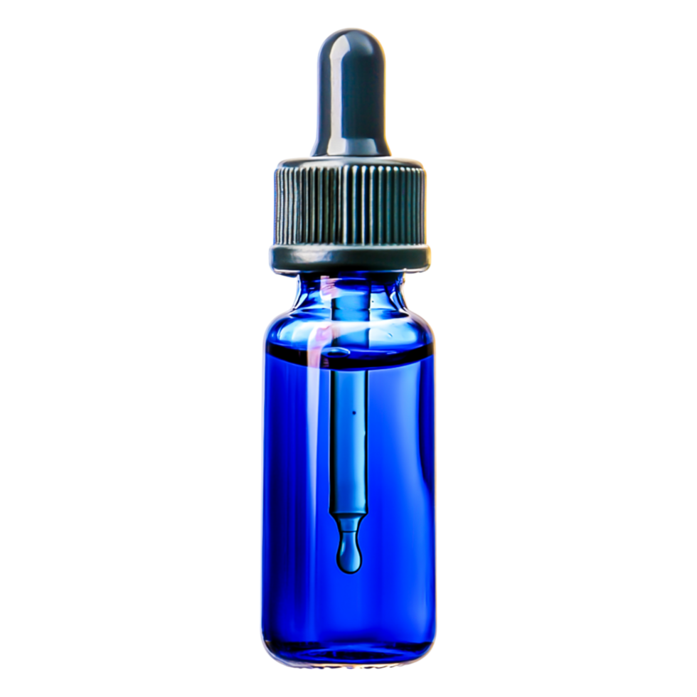 Blue Dropper Bottle with Liquid and Pipette on Clear Background png