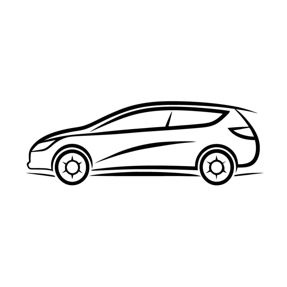Sleek8 minimalist line art design with hatchback vehicle on white vector