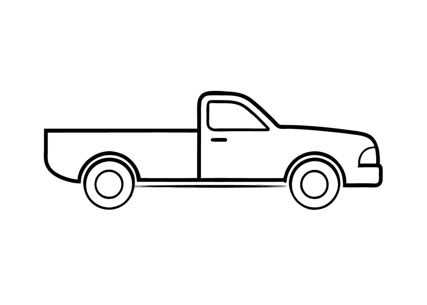 Simple minimal rural pickup truck profile presents lines on white vector