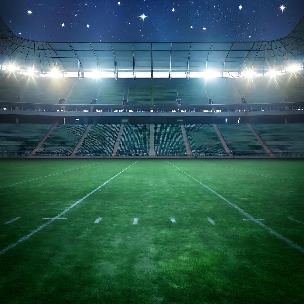 Empty Stadium at Night Under a Starry Sky A Serene View of a Football Field photo