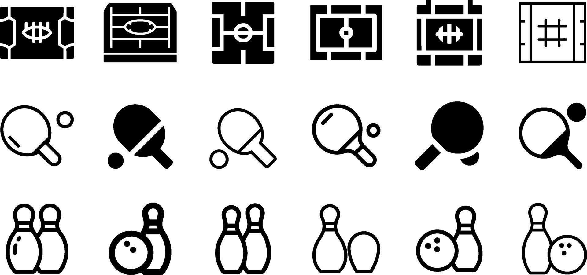 Sports Icon Set American Football Field Ping Pong Bowling Pin vector
