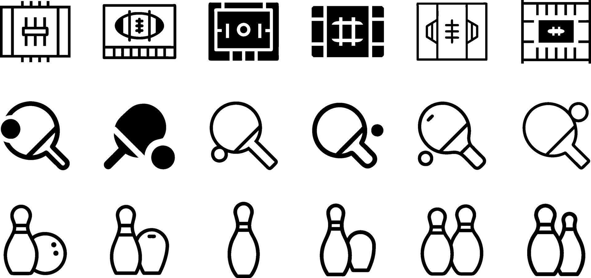 Sporty Icons Icon Set American Football Field Ping Pong Bowling vector
