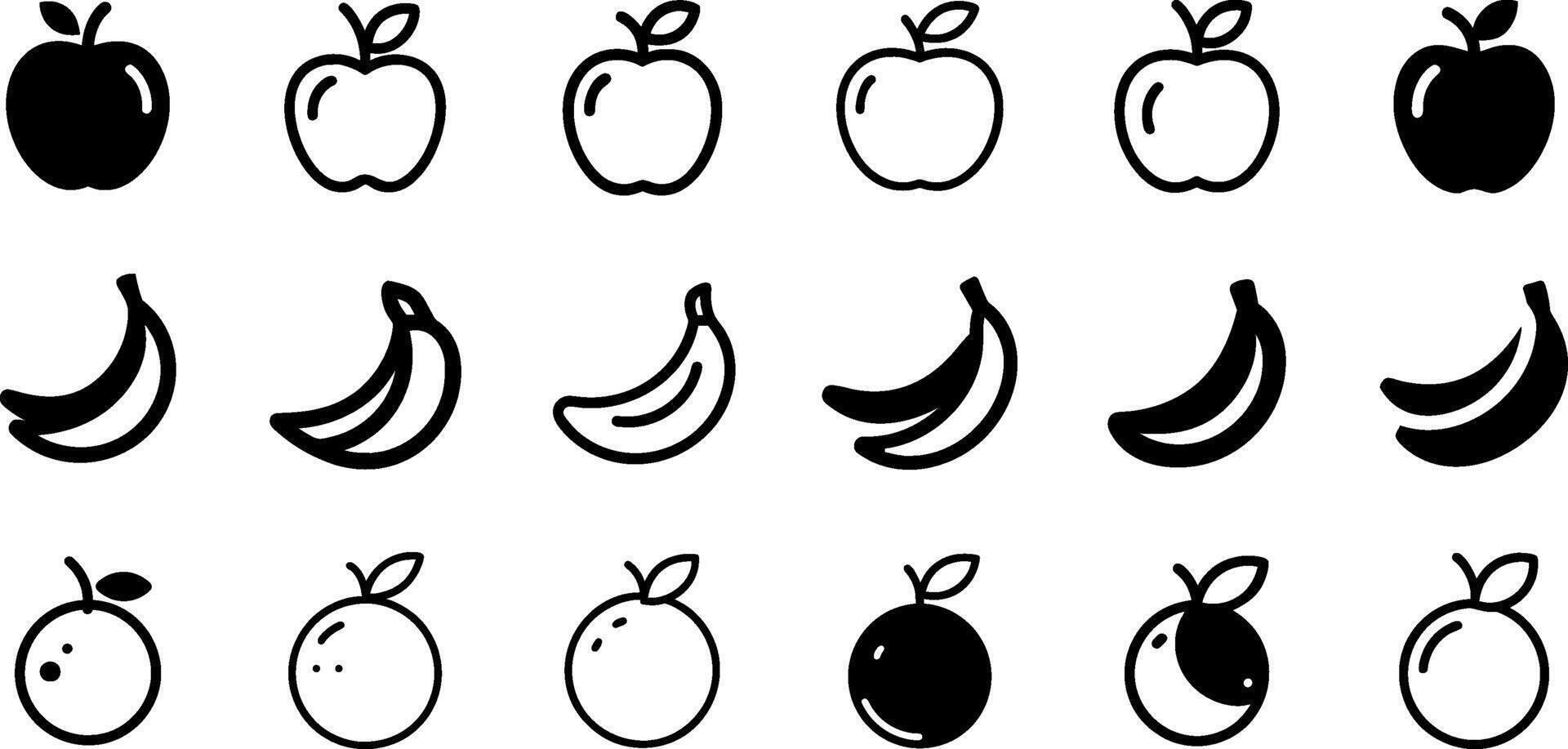 Vibrant Fruit Icons Apple Banana Orange vector
