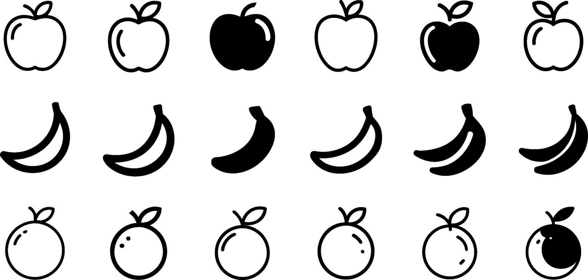 Fruit Trio Icon Set Apple Banana Orange vector