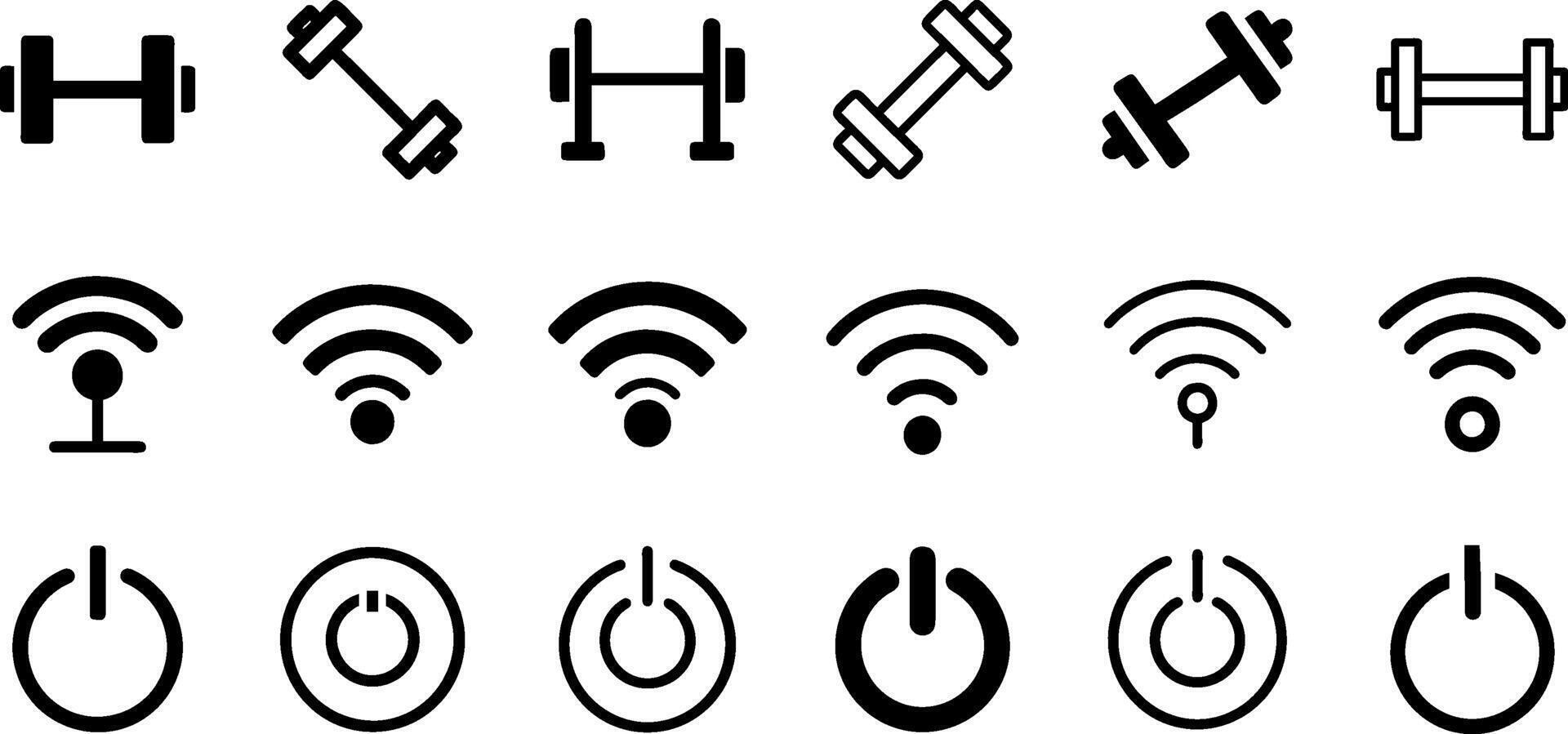 Strength Meets Technology Icon Collection Barbell WiFi Power Button vector