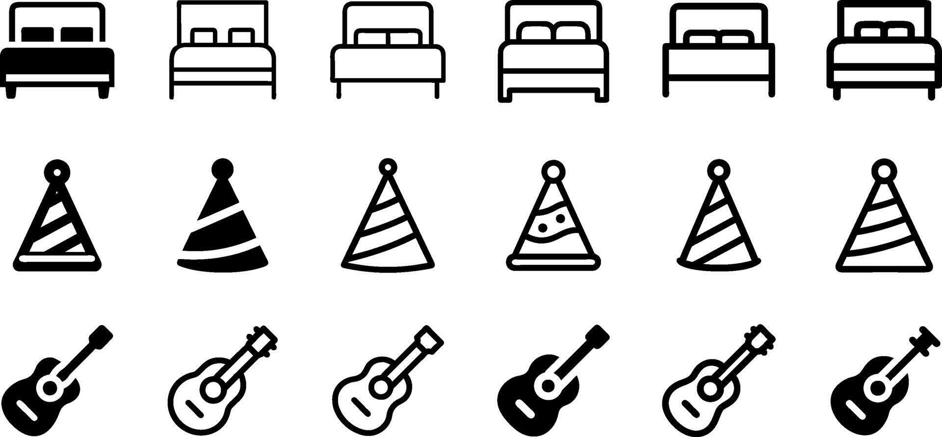 Leisure and Music Icon Set Bed Party Hat Guitar vector