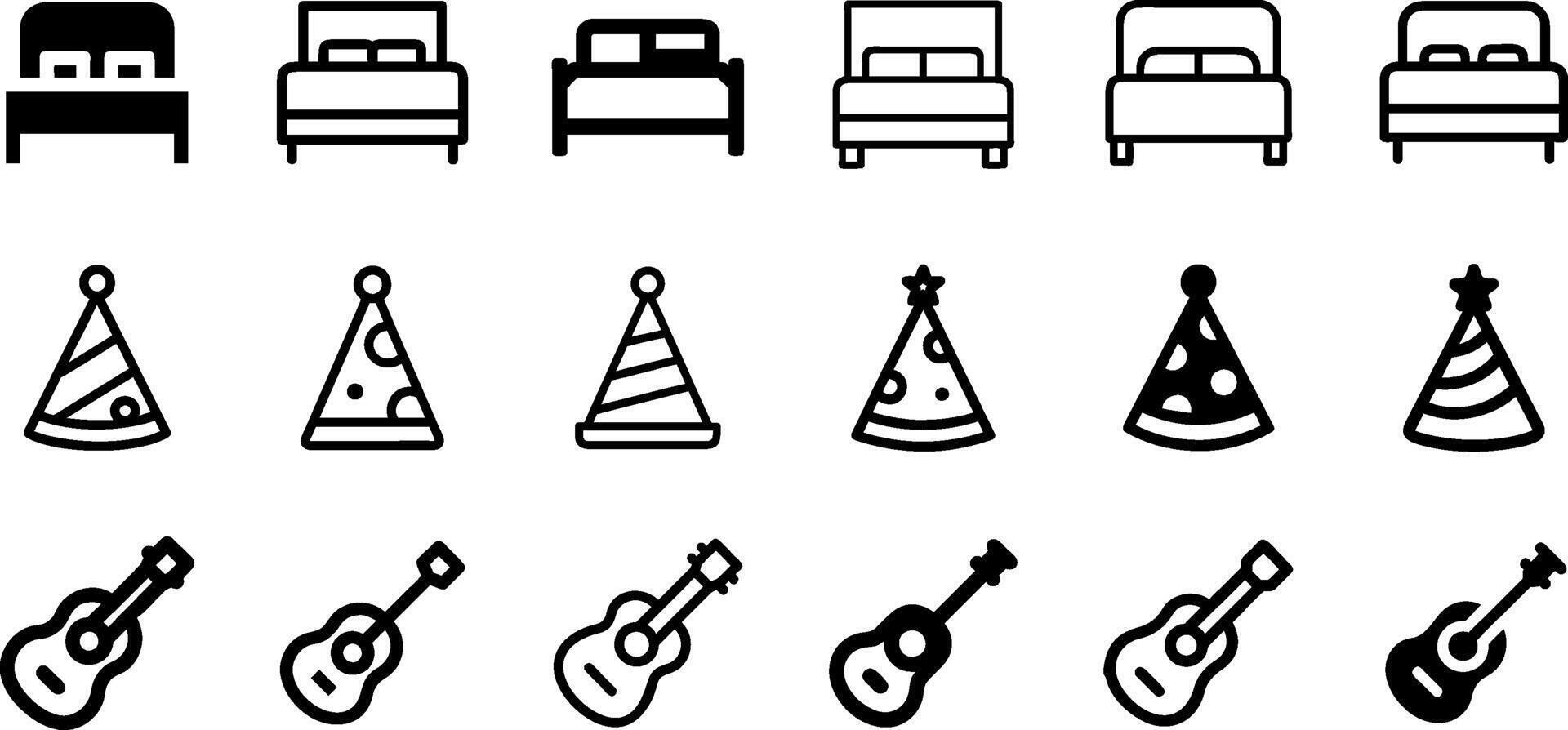 Celebration Vibes Icon Collection Bed Party Hat Guitar vector