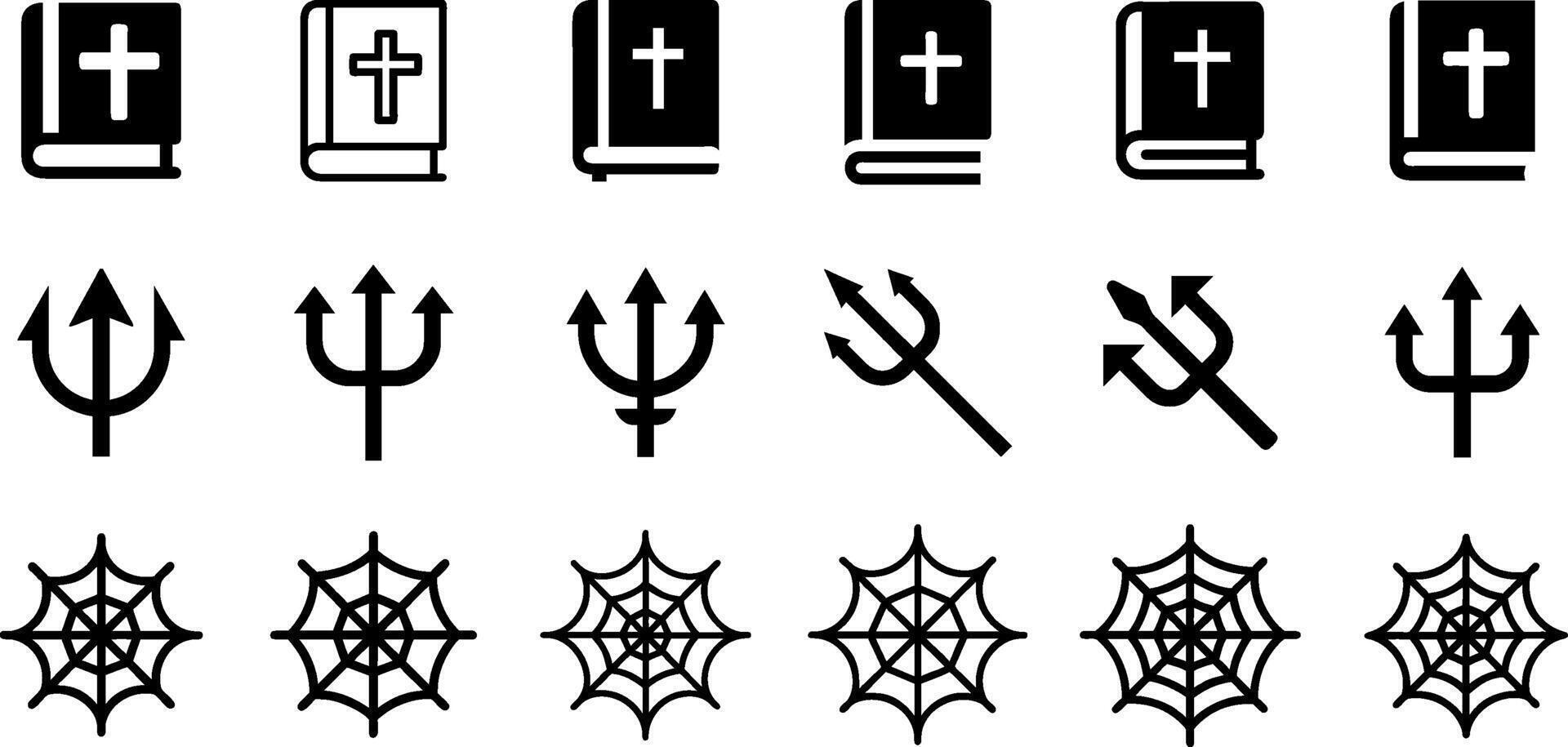 Faith and Nature Icon Collection Bible Cross Trident Spider Web vector