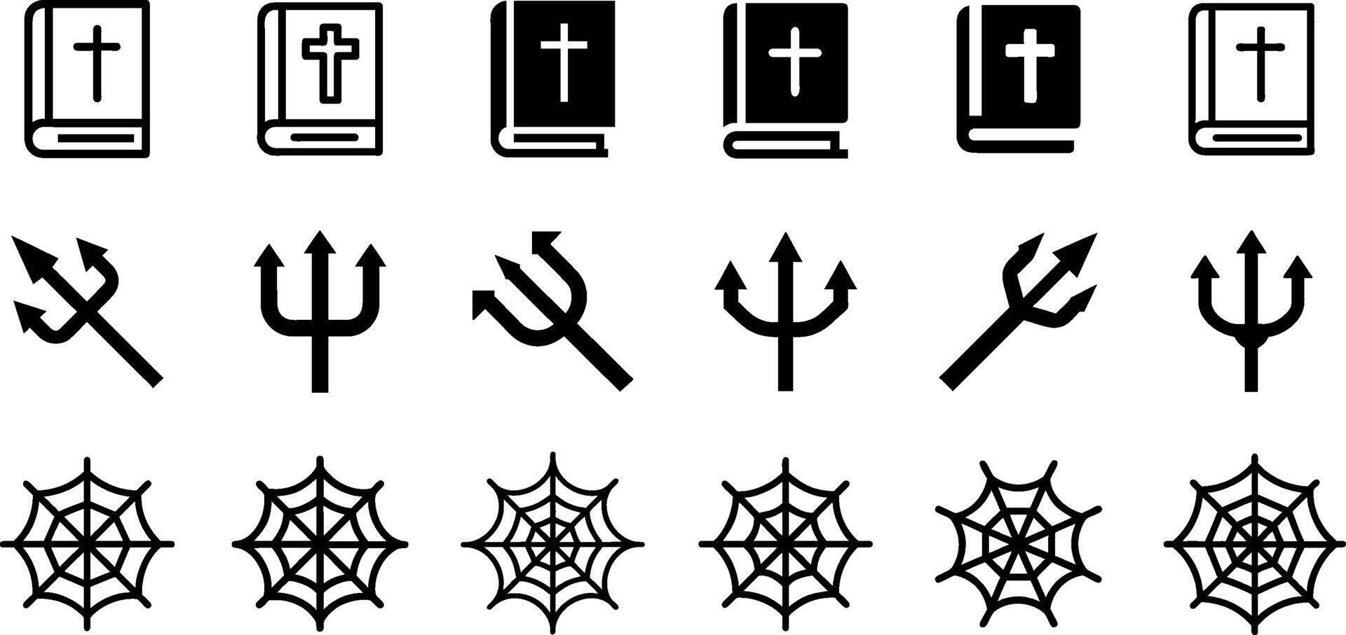 Symbolic Icons Pack Bible Christian Cross Trident Spider Web vector