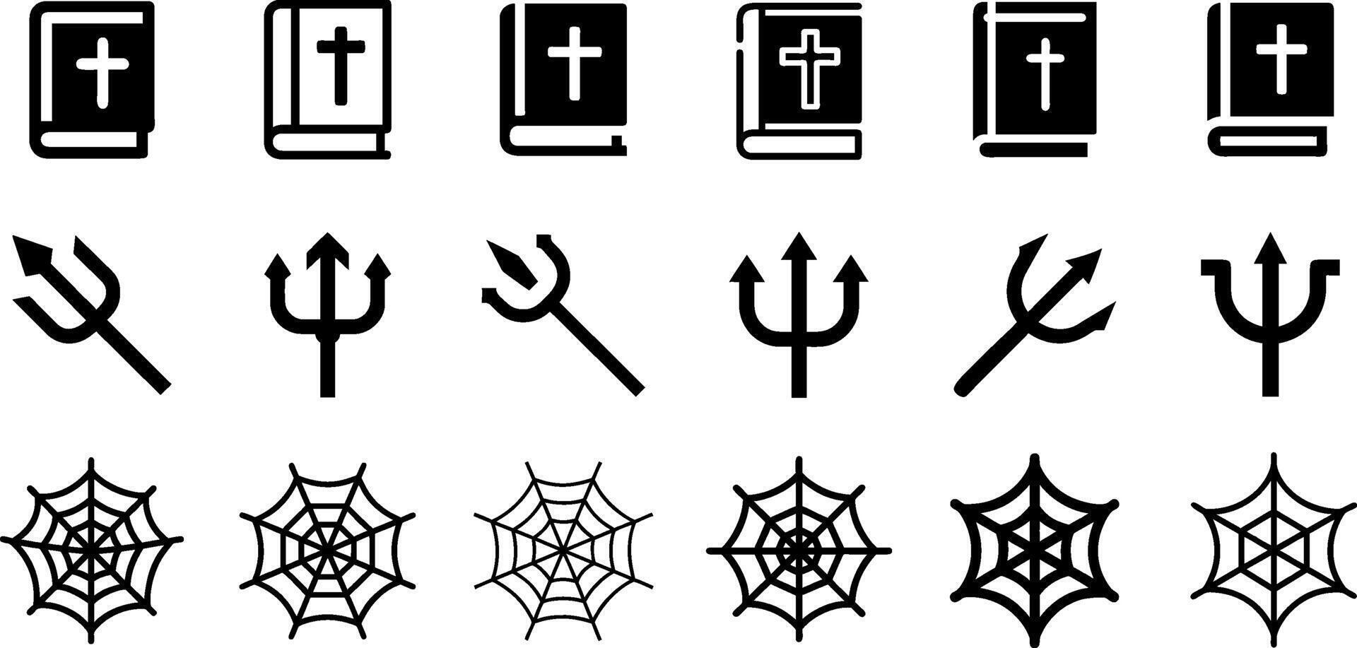Diverse Symbols Icon Set Bible Christian Cross Trident Spider Web vector