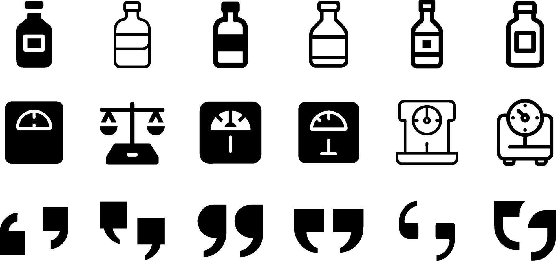 Essential Tools Icon Pack Bottle Scale and Quote vector