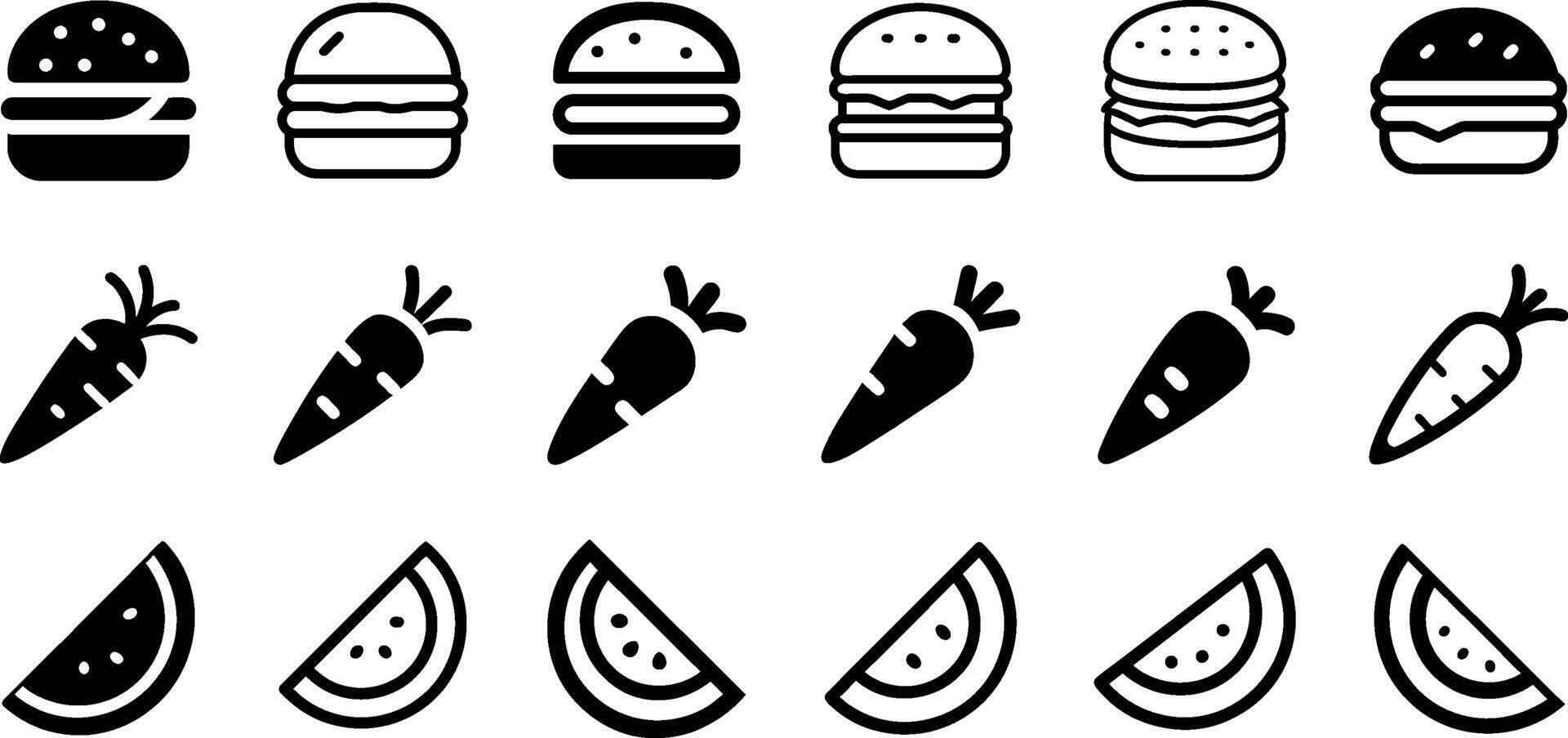 Colorful Cuisine Icon Collection Burger Carrot Watermelon vector