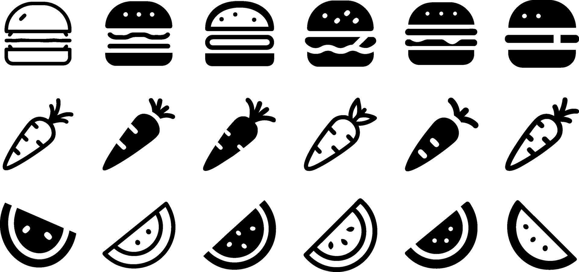 Fresh Food Icon Pack Burger Carrot Watermelon vector