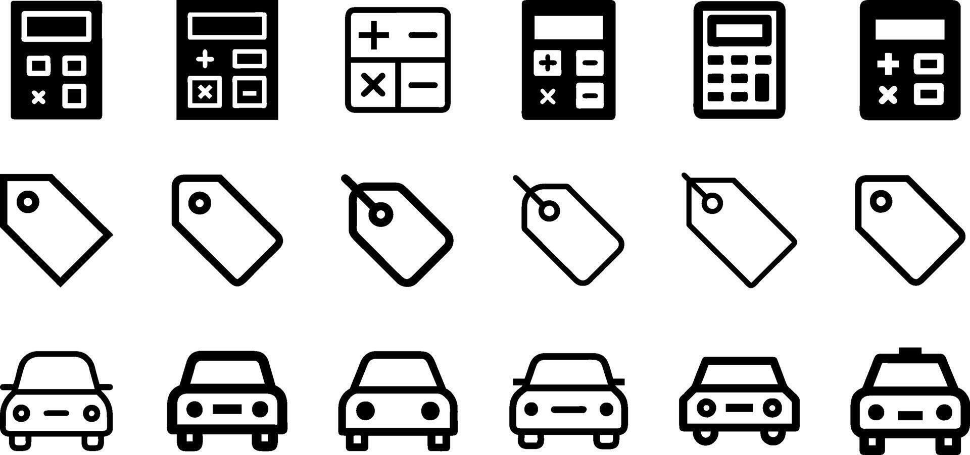 Calculator Tag and Car Icon Set vector