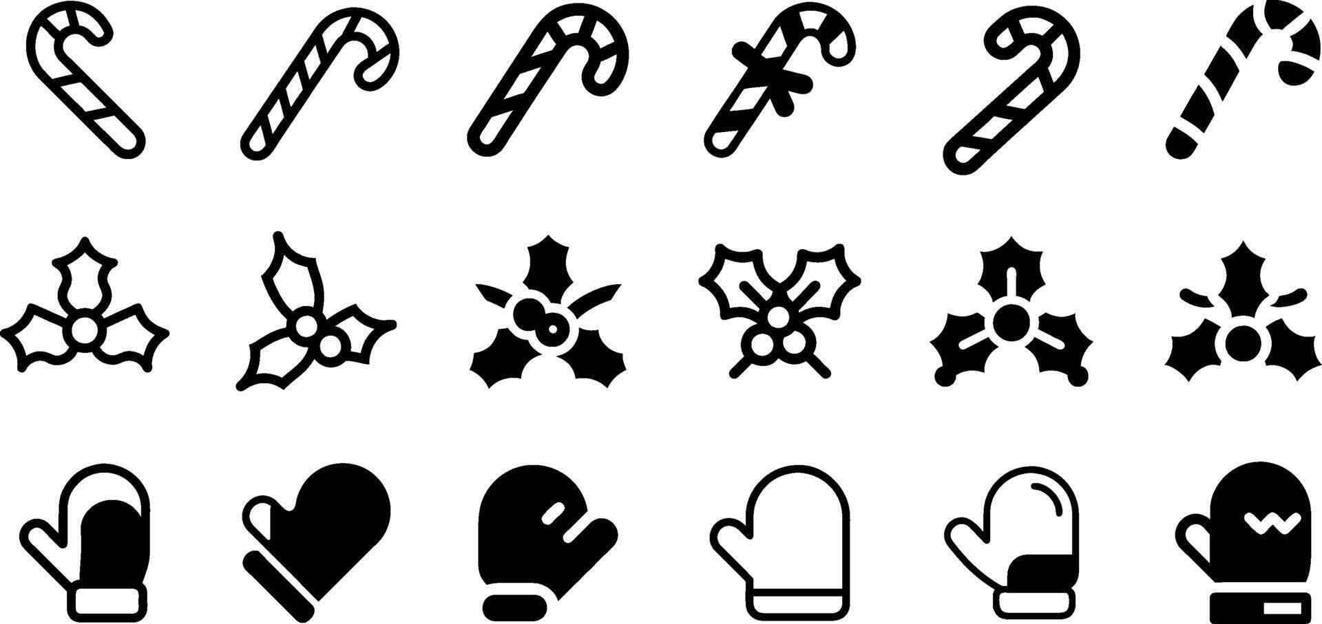 Candy Cane Mistletoe and Mitten Icon Set vector