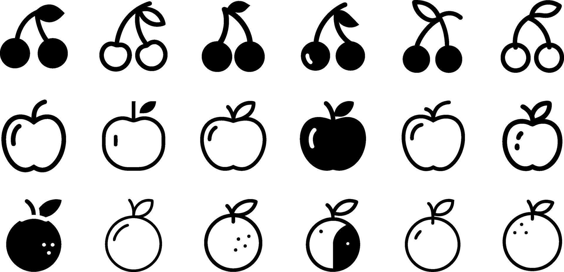 Fruit Delight Icon Set Cherry Apple Orange vector