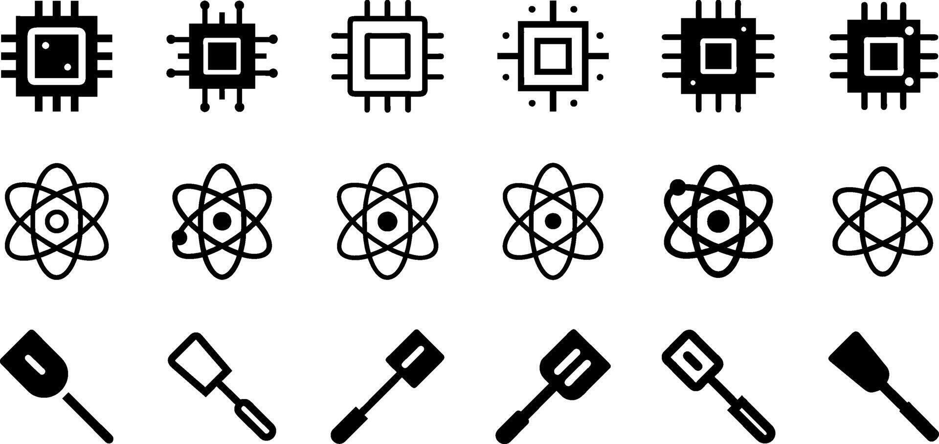 Science and Kitchen Icon Set Chip Atom Spatula vector