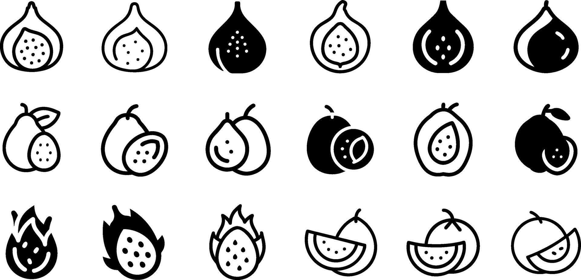 Unique Icons Fig Guava Dragon Fruit Pack vector