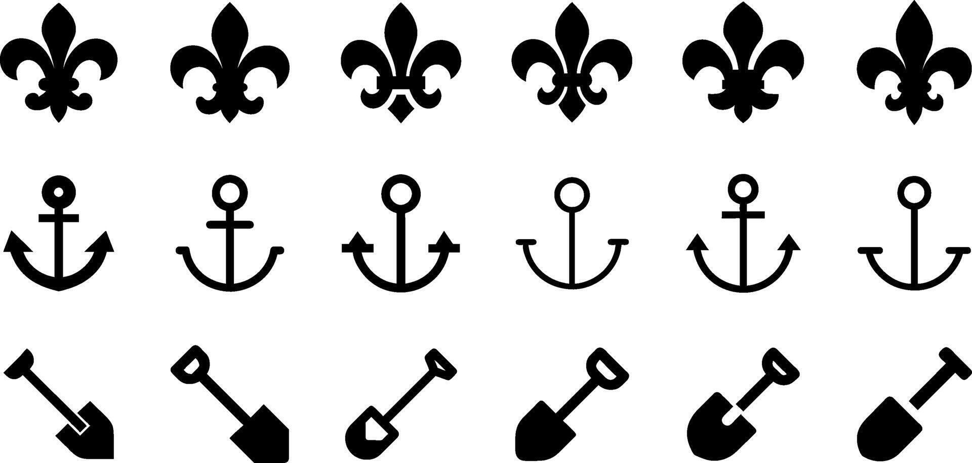 Unique Icons Fleur de Lis Anchor Shovel Pack vector