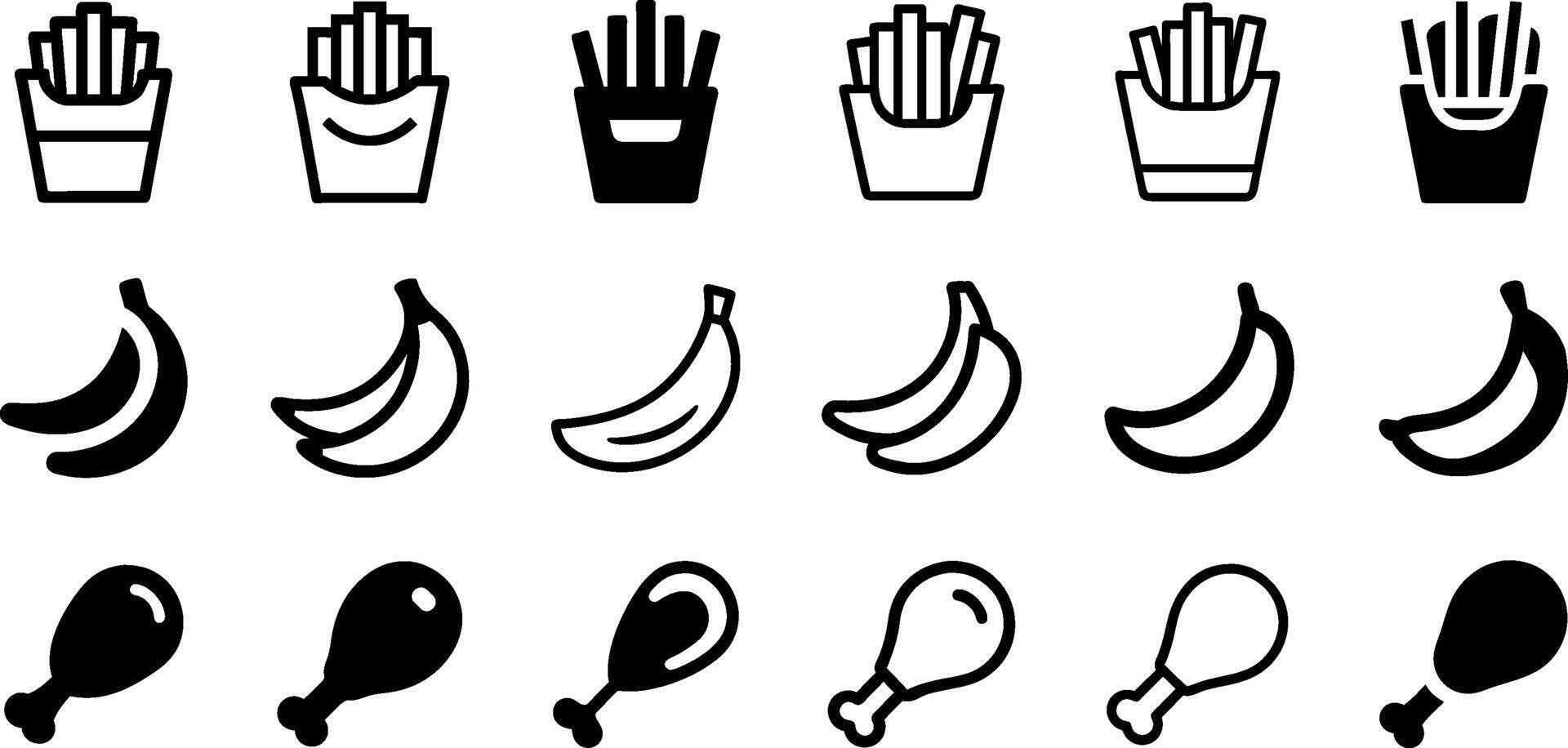 Unique Icons French Fries Banana Chicken Leg Pack vector