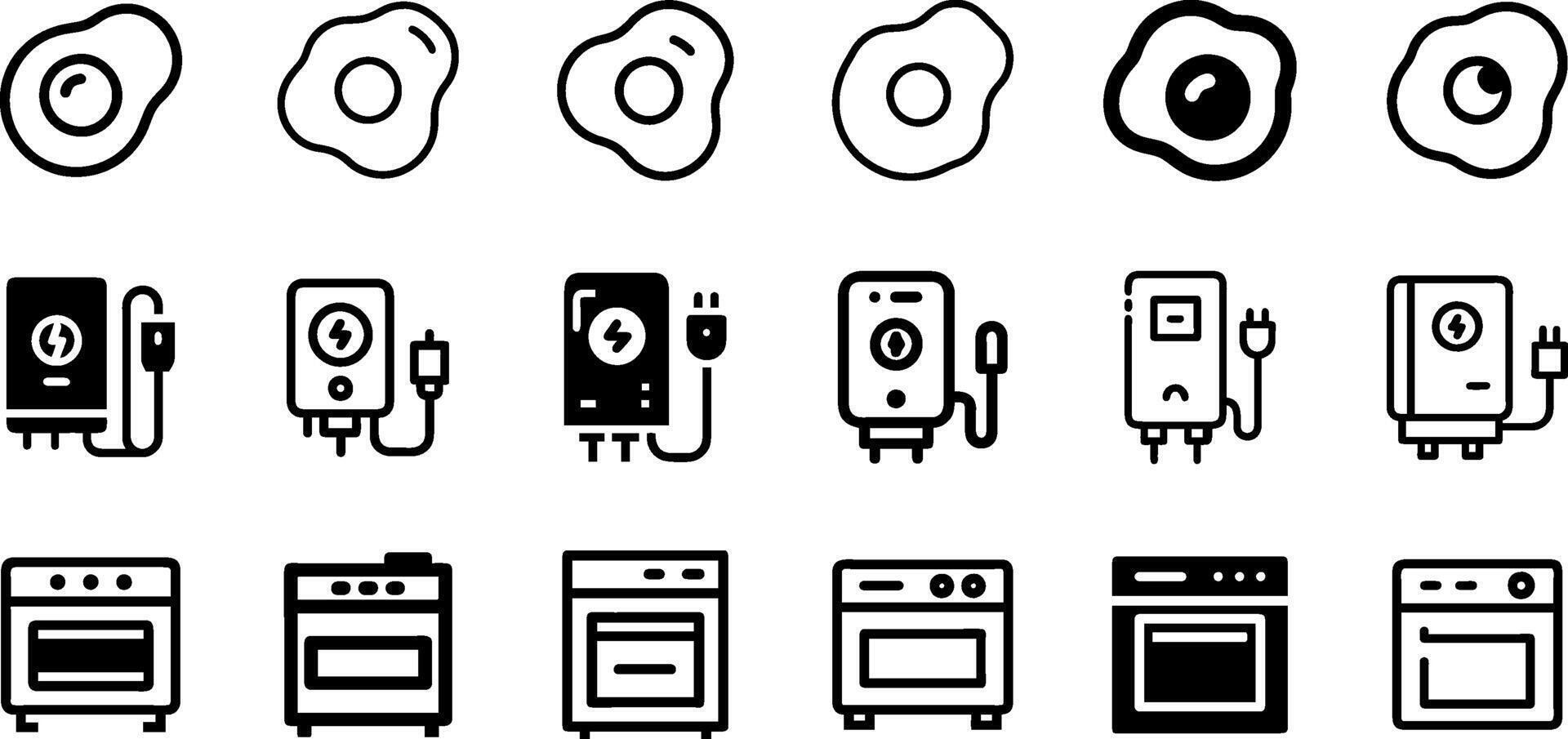 Cooking and Efficiency Icon Set Fried Egg Electric Water Heater Oven vector