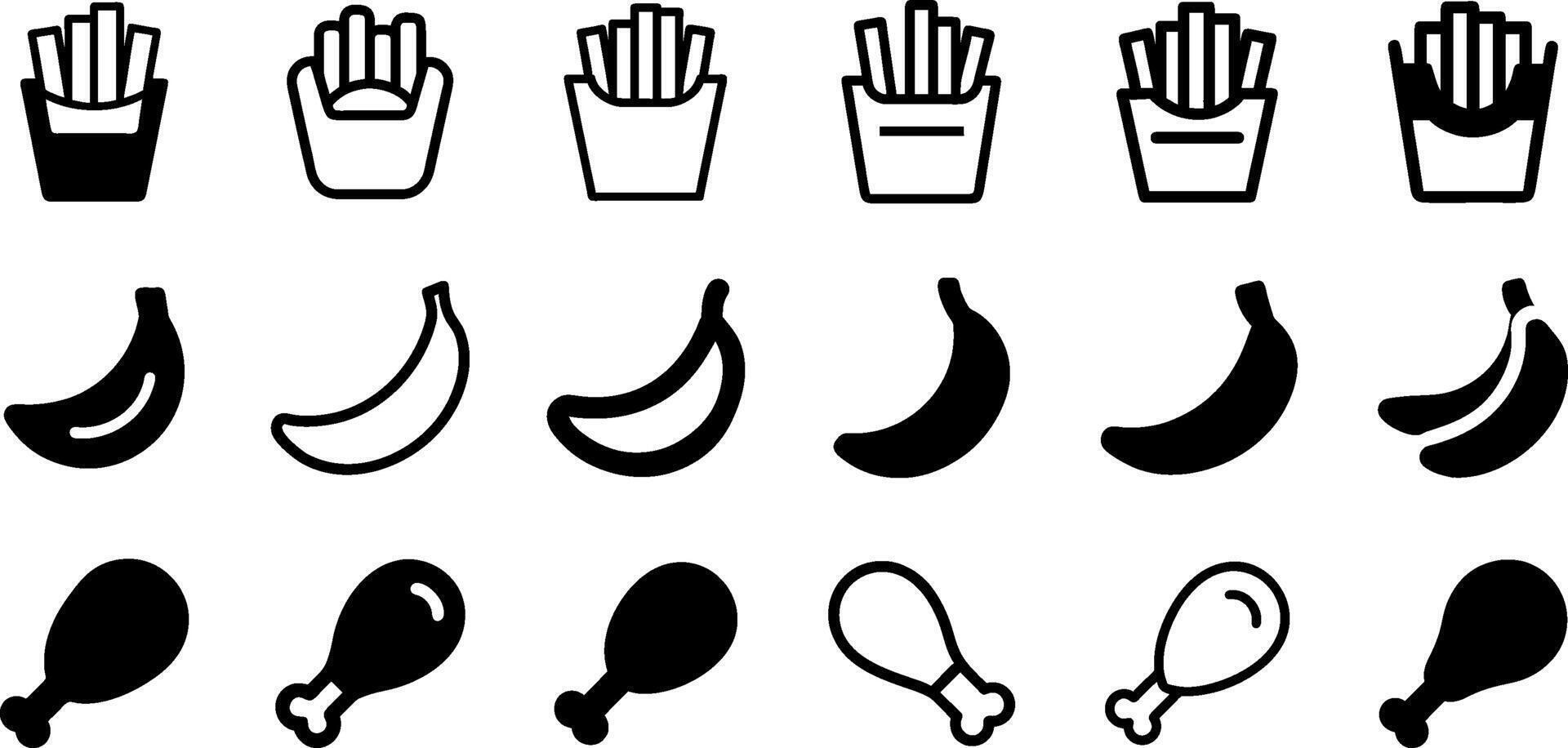 French Fries Banana and Chicken Leg Icon Set Delicious Treats Collection vector